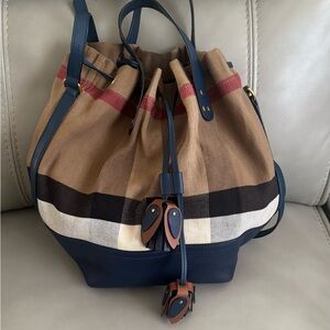 AUTHENTIC Burberry Stylish Brown and Blue Bucket Bag